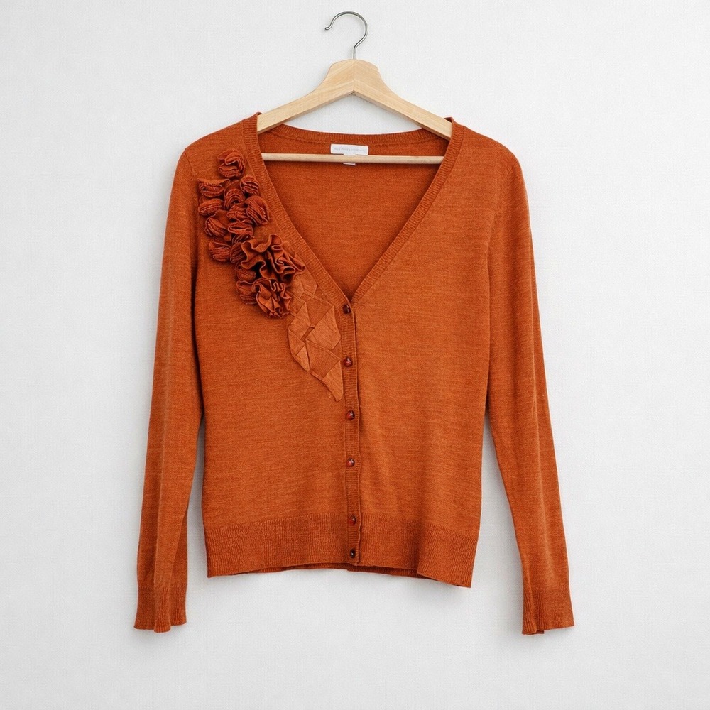 NY&C Orange Gem Button Cardigan Women's Size M Autumn Whimsical Y2K